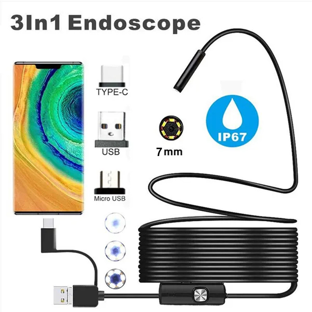 6FT 6LEDS Snake Endoscope Borescope 7mm Inspection USB Camera Scope For Android