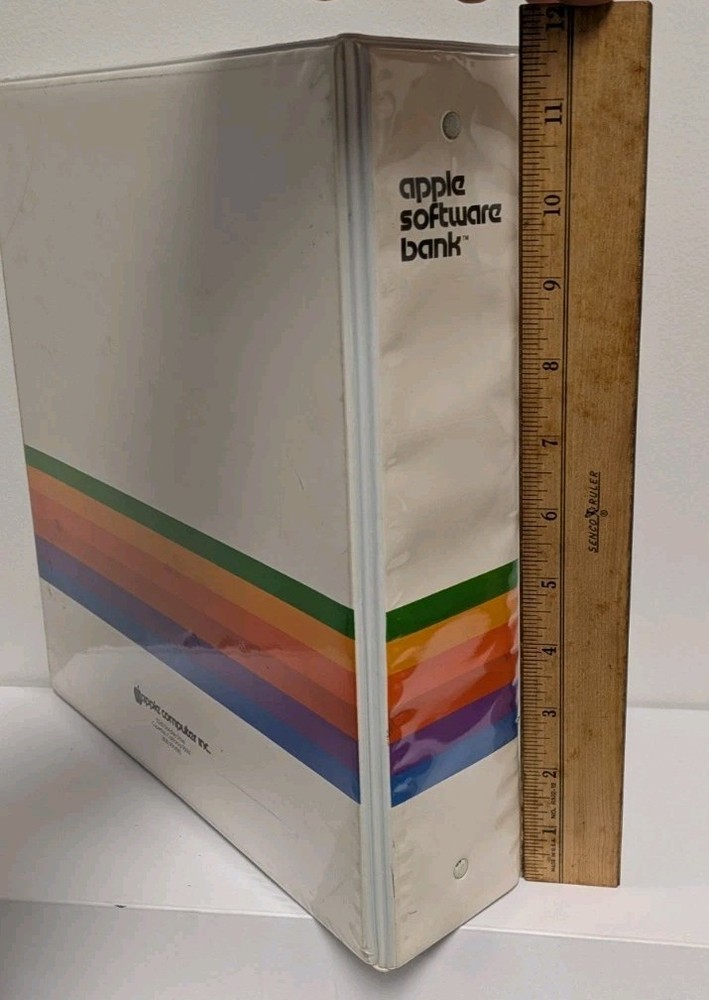 Vintage 1980's Apple Computer Rainbow Logo Software Bank 3-Ring Binder Folder
