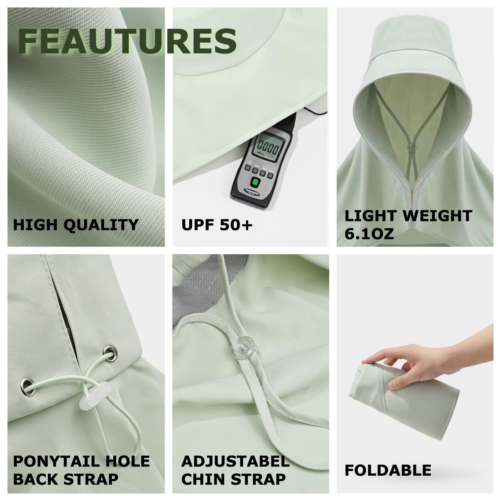 Wide Brim Sun Hat with Neck Flap UV Protection Hiking Fishing Cap for Men Women