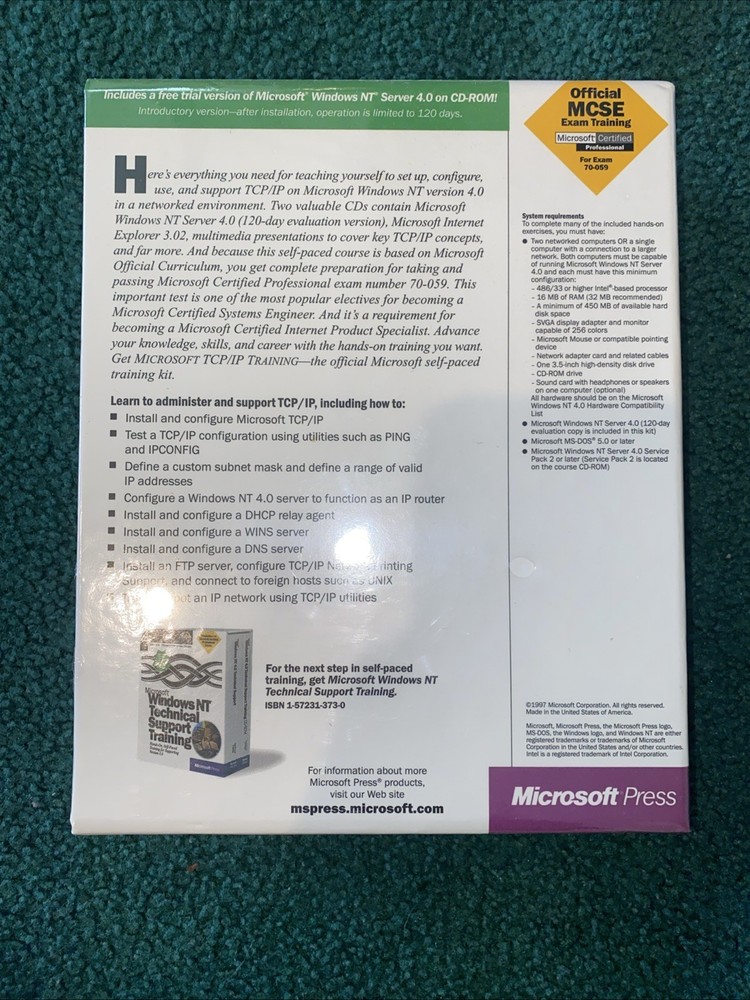 Microsoft Windows NT 4.0 TCP/IP Training Software New Sealed