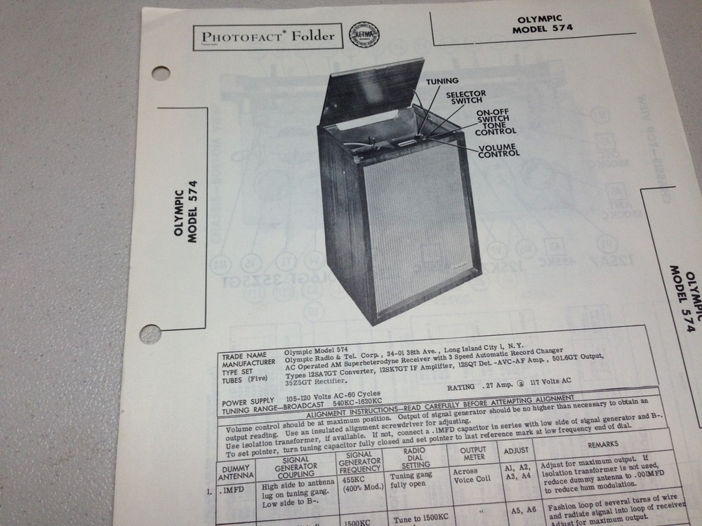 Photofact, Schematic 1956 OLYMPIC MODEL 574