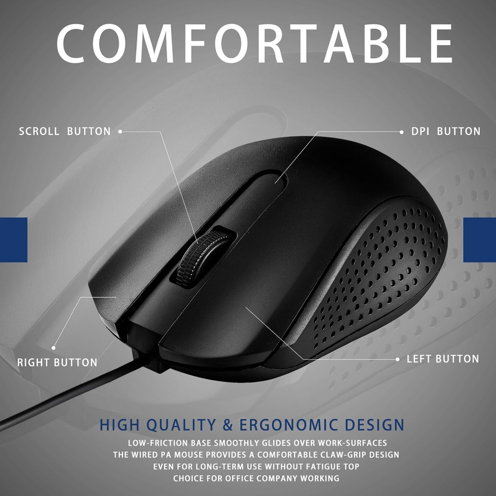 Tellegloww 6 Pcs Wired USB Computer Mouse Bulk 3 Button Corded Wired Mouse for L