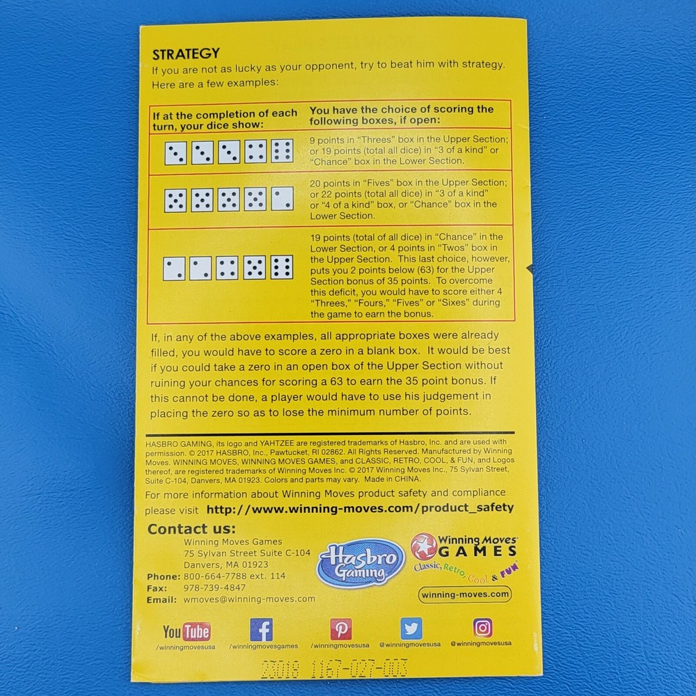 Yahtzee 1167 Rules Instructions Booklet Manual Game Part Piece 2017