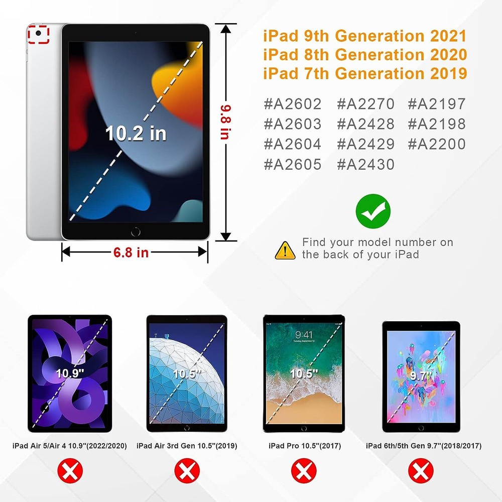 Smart Case for iPad 9th / 8th /7th Gen 10.2" Multi-Angle Stand Cover with Pocket