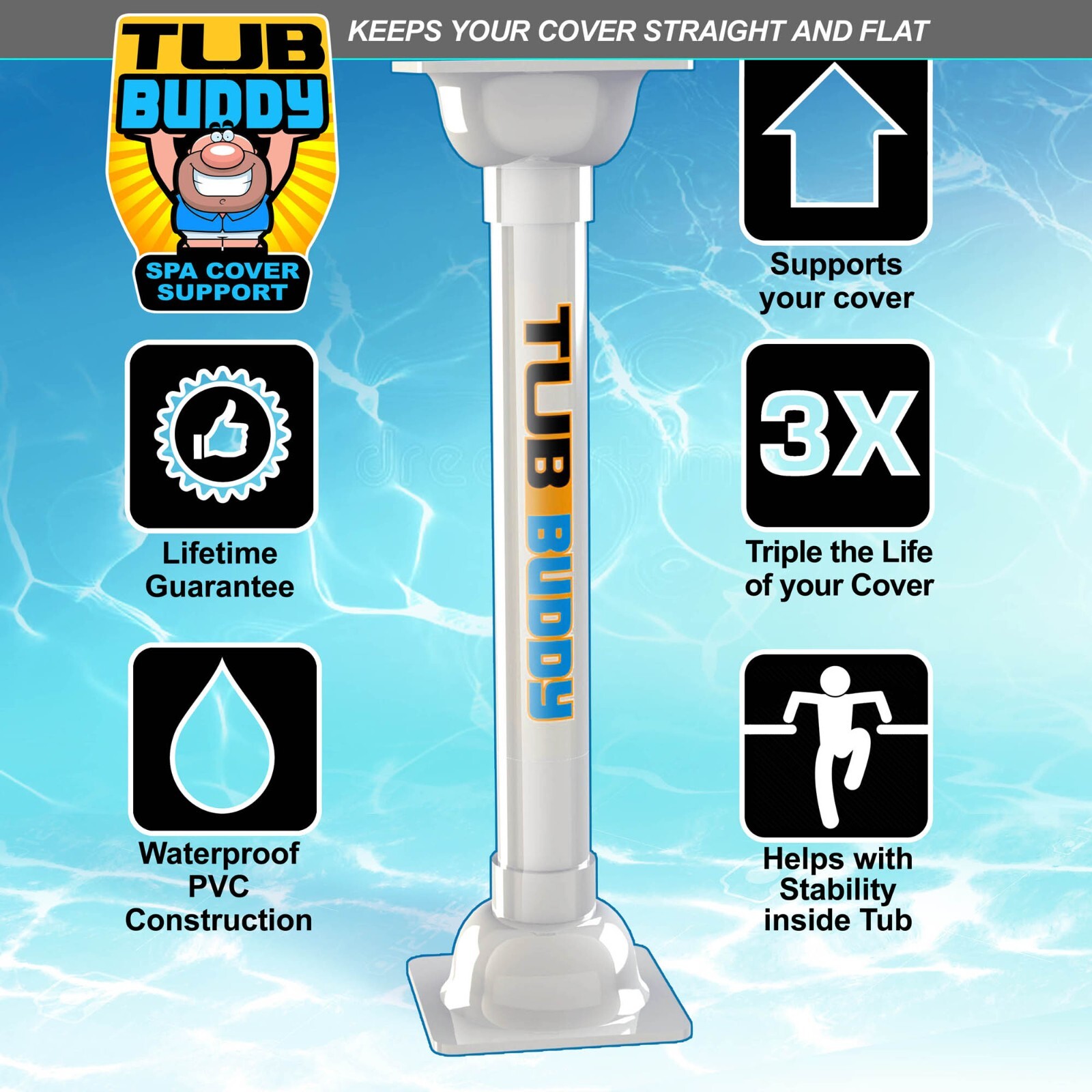 Tub Buddy Hot Tub Cover and Spa Support (EXTEND YOUR COVER LIFE) Made in the US