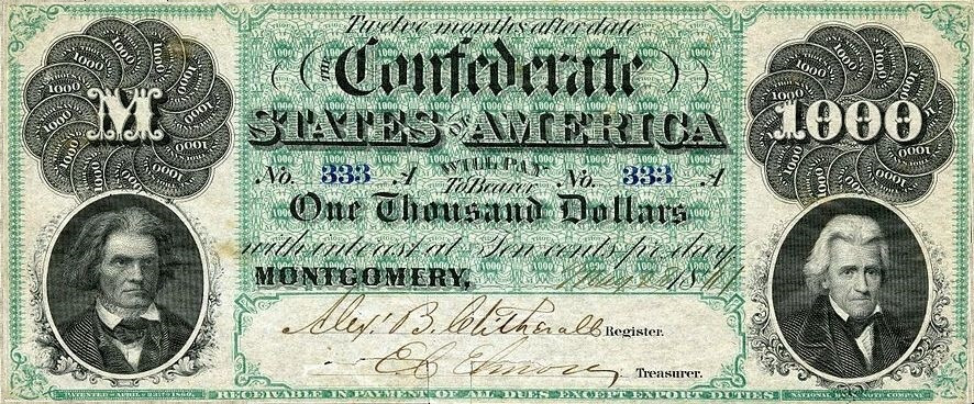 1861 $1000 T1 *Reproduction* Civil War Currency Andrew Jackson - John C Calhoun