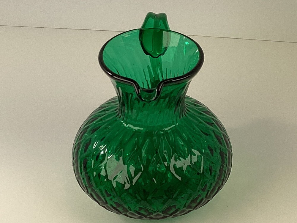 Hand blown green glass pitcher￼