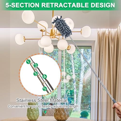 2 Pack Microfiber Duster for Cleaning, Washable Dusters, Extendable Pole, Up