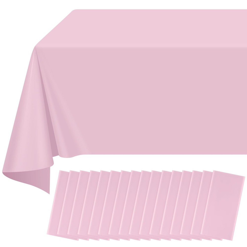 16 Pack Light Pink Plastic Tablecloth for Rectangle Tables, Premium Decorative P
