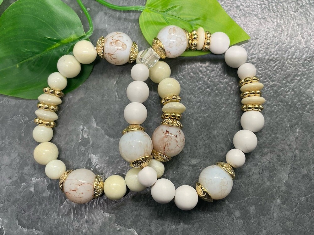 2 PC Handmade Beaded  Boho 7” Plus Stretch Layered Bracelet Set B3958