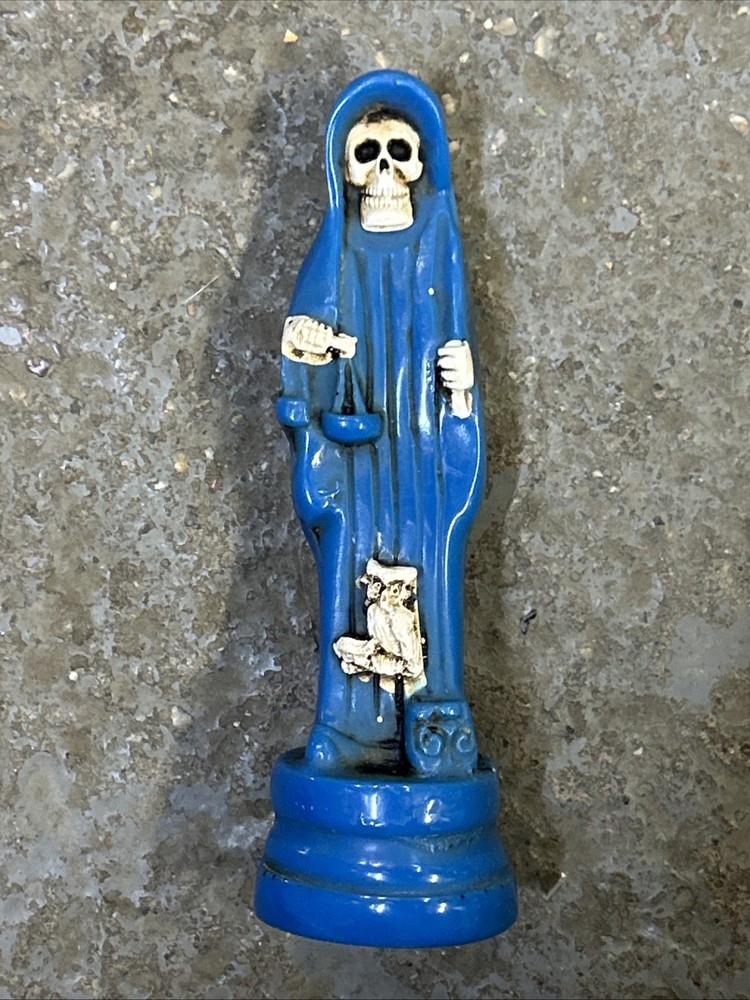 Santa Muerte Statue Blue Fixed 5.25in