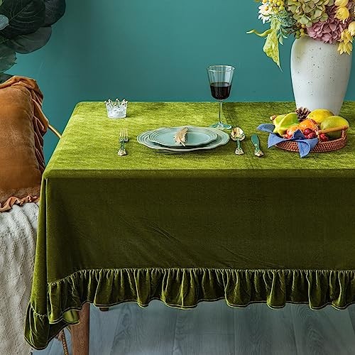 Velvet Tablecloth Luxurious Solid 102" x 60" (Rectangular) Olive Green