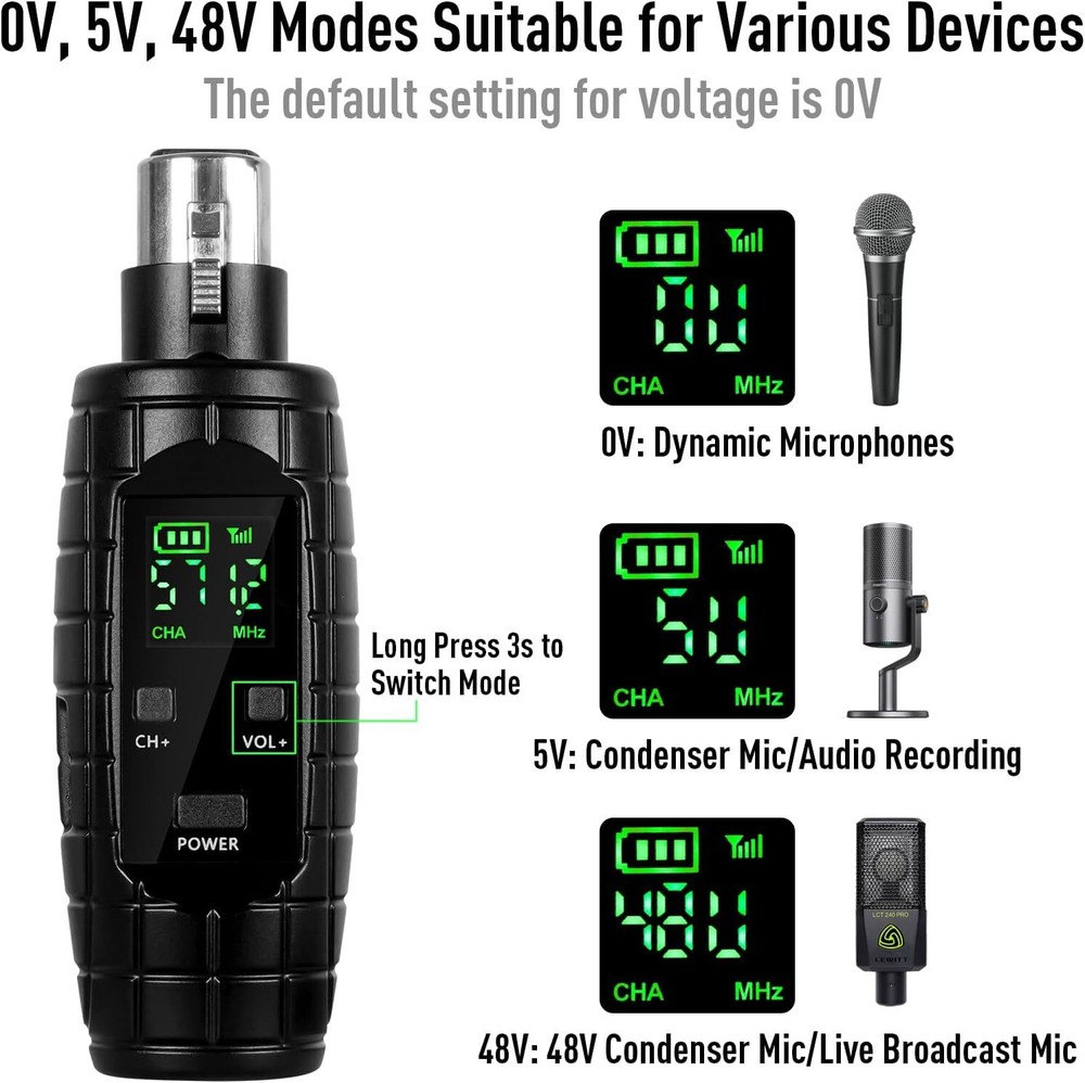 UHF Wireless Microphone System,Transmitter and Receiver XLR Adapter for Dynamic
