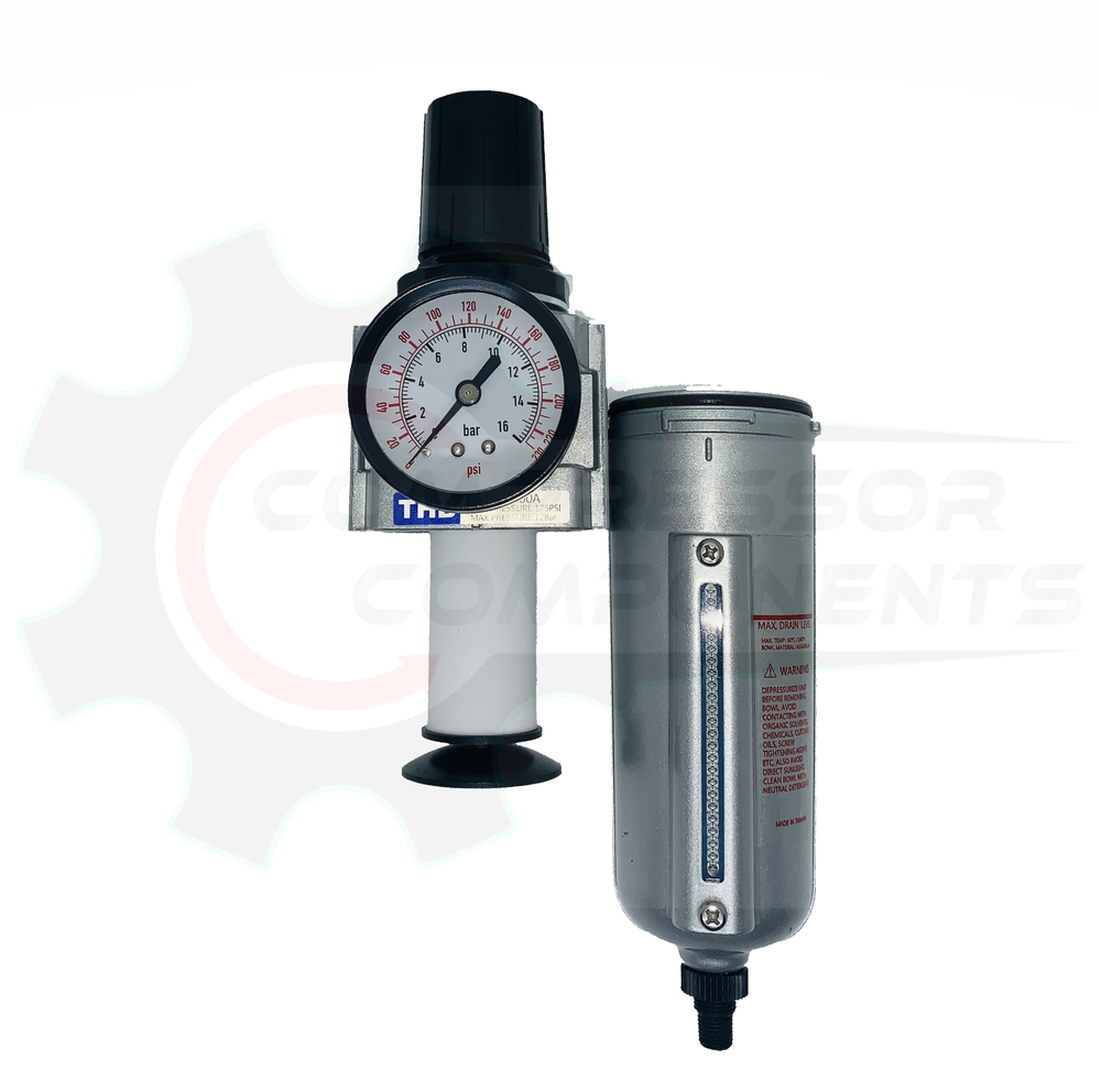 1/2" Air Pressure Regulator / Filter Combo With Auto Drain & 5 Micron Filter