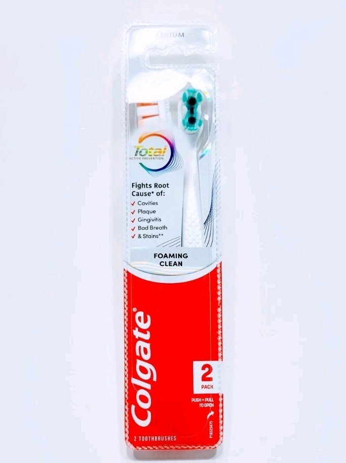 Colgate Total Active Prevention Toothbrush Foaming Clean Medium Bristle 2 Pack