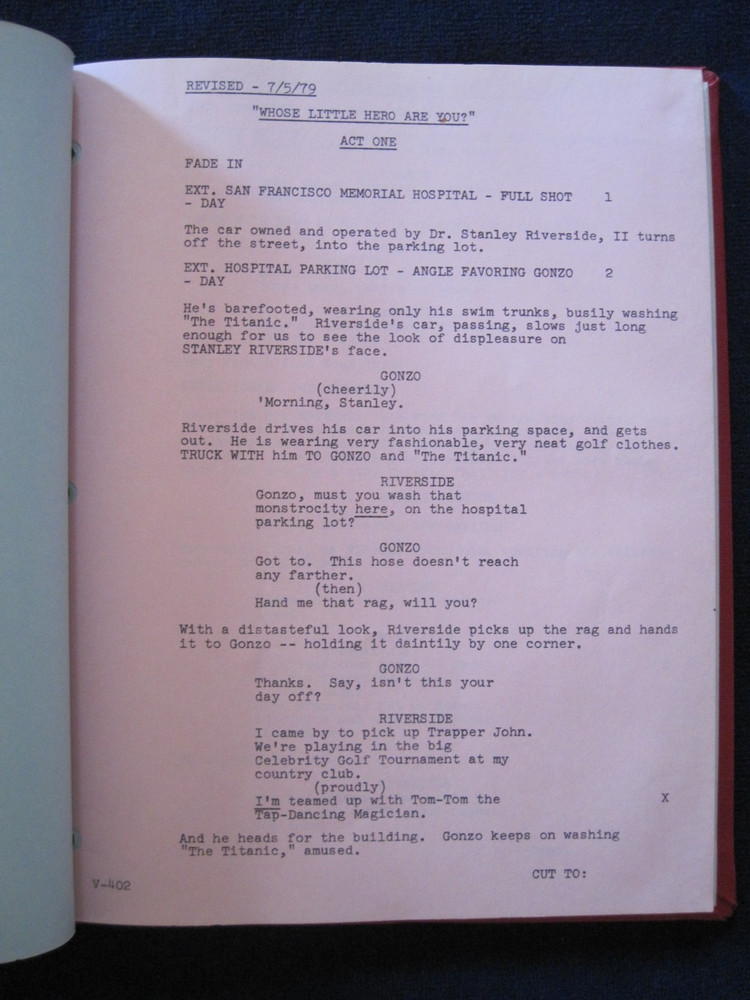 ORIGINAL TV SCRIPT 'WHOSE LITTLE HERO ARE YOU' TRAPPER JOHN MD - 'RIPPLES' COPY