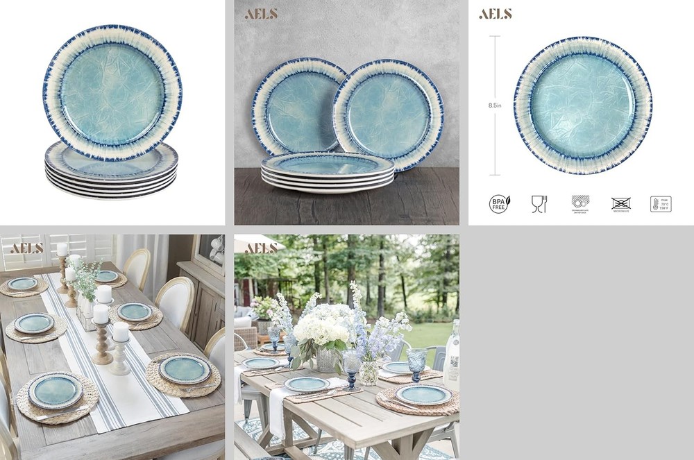 Dinnerware Set (12 pcs), dishwasher safe,lightweight and unbreakable, light blue