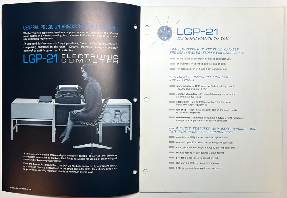 1963 GENERAL PRECISION LGP-21 ELECTRONIC TRANSISTOR COMPUTER BROCHURE BURBANK CA