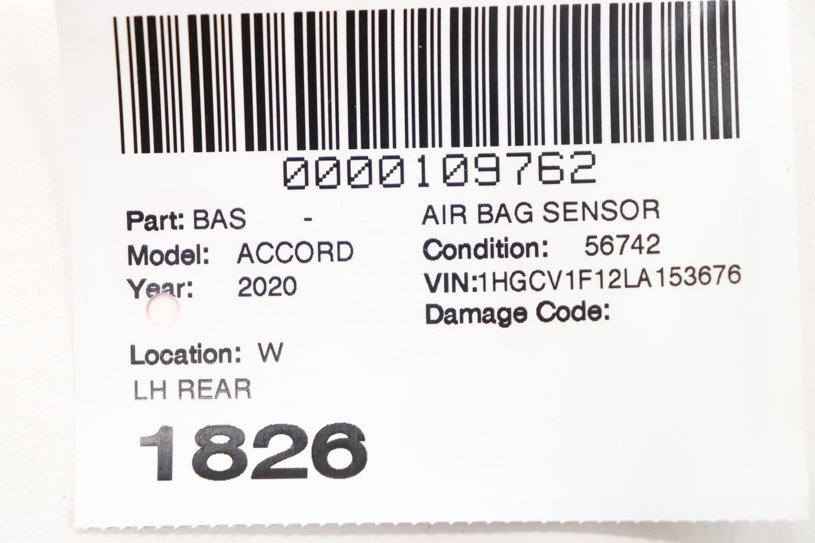 2018 - 2022 HONDA ACCORD REAR LEFT AIRBAG CRASH IMPACT SENSOR OEM 77970TVAC010M4