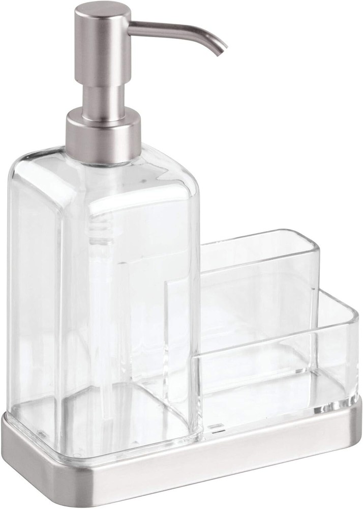 iDesign Forma Plastic Soap Pump with Caddy, Dispenser with Storage Compartmen...