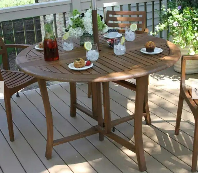 Round Eucalyptus Folding Table Outdoor Patio Deck Pool Side Dining Wood Serving