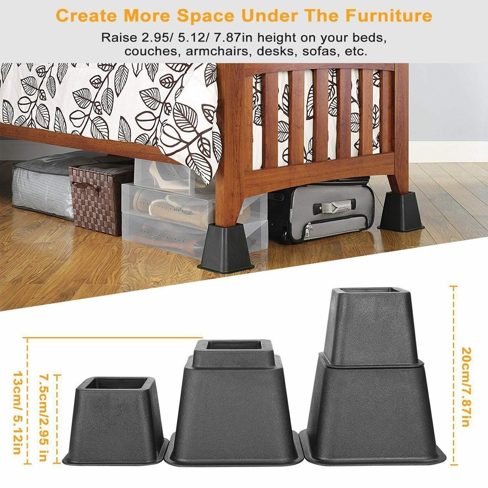 8Pcs Bedding Furniture Risers Adjustable Bed Sofa Chair Riser Stackable Lifter