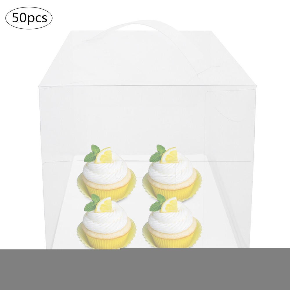 50 Pcs Clear Cake Boxes, Square Clear Cake Boxes, Cake Carrier with Handle