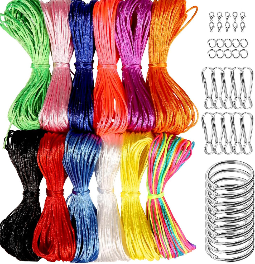 FDNDAMEI 12 Colors Nylon String for Bracelets, Waxed String for Bracelet Making,