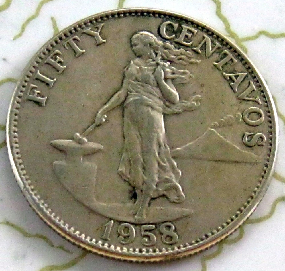 COIN PHILIPPINES 50C 1958 XF "B"