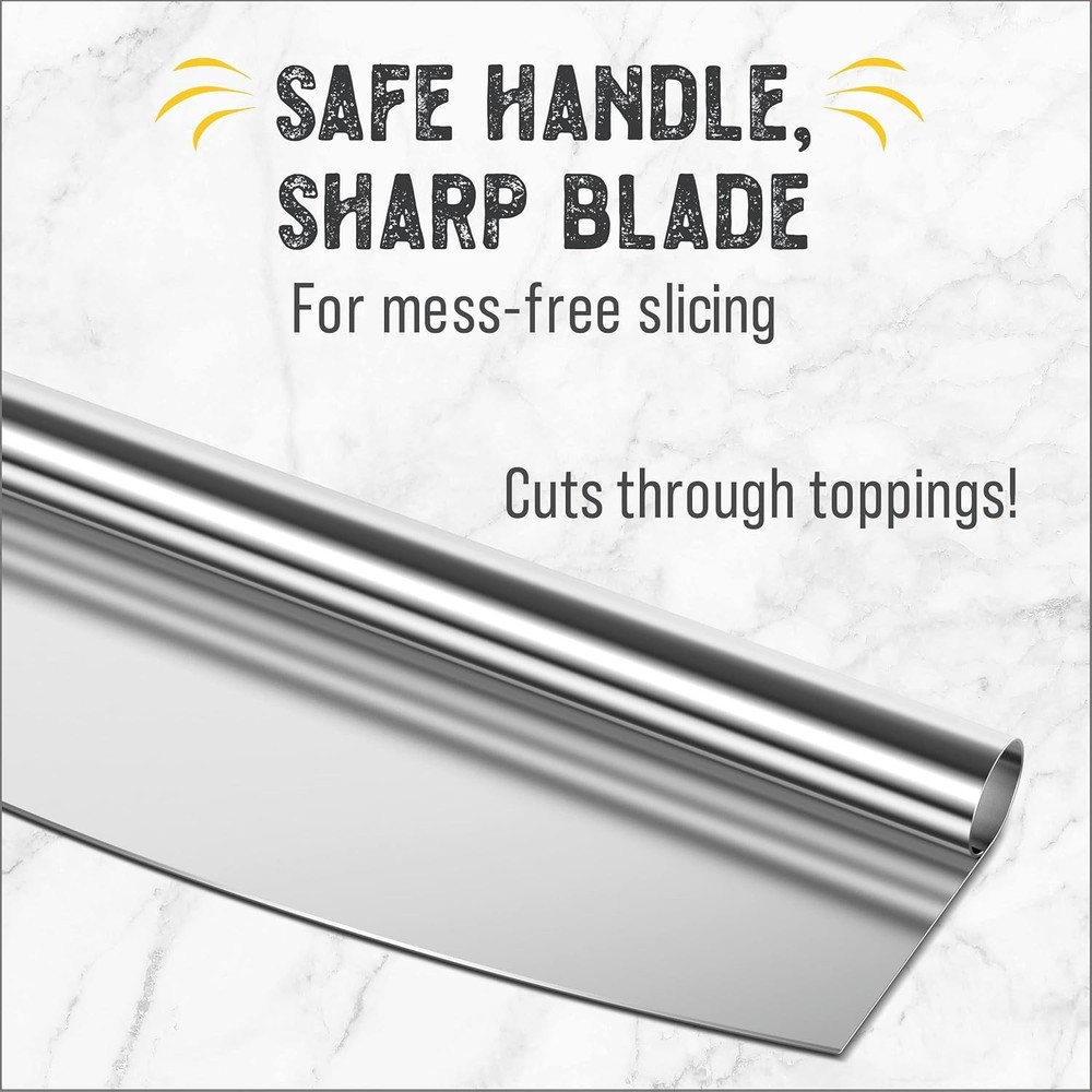 Multipurpose 14” Pizza Cutter Rocker - Includes Sheath & Machine Washable Design