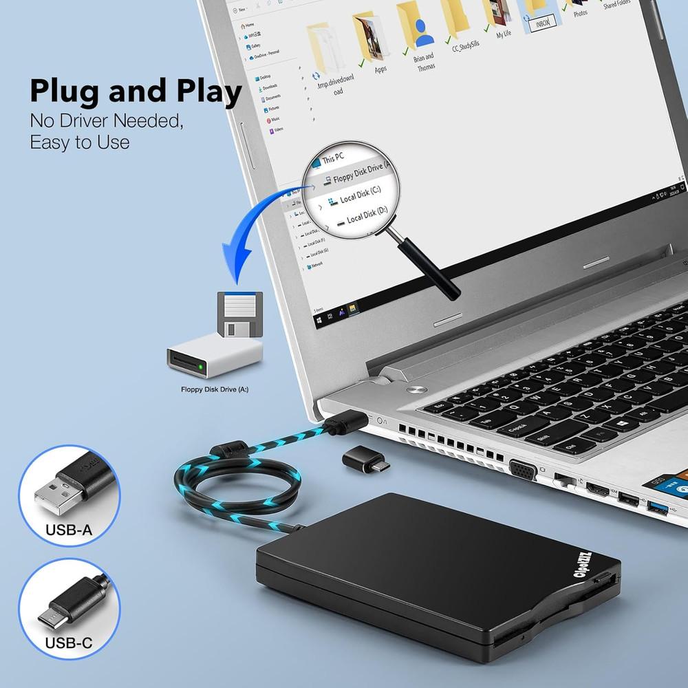 Floppy Disk Reader 3.5 Inch External USB A&C Floppy Disc Drive 3 1/2 Floppy Disk