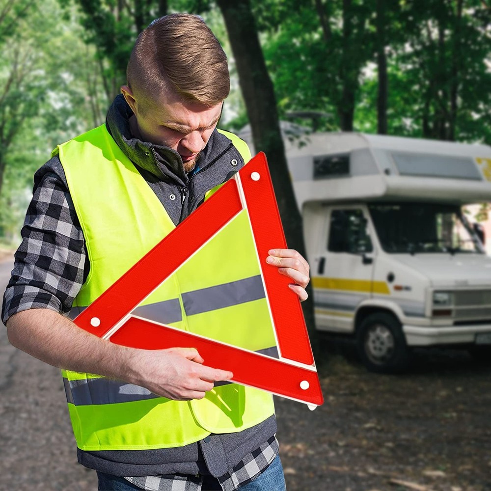 Warning Triangle and High Visibility Vest Set Breakdown Triangle Reflective Emergency Triangle Folding...