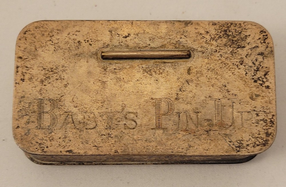 Vintage Victoria Baby's Pin-Up Silver Plate Safety Pin Box