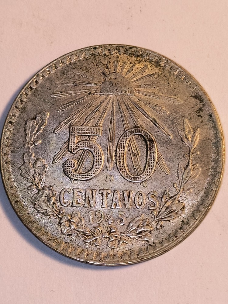 1945 50 Centavos Silver Coin Come C.