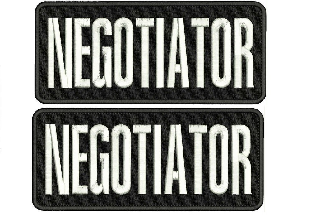 NEGOTIATOR 2 EMBROIDERY PATCH 4X10  HOOK ON BACK BLACK/WHITE