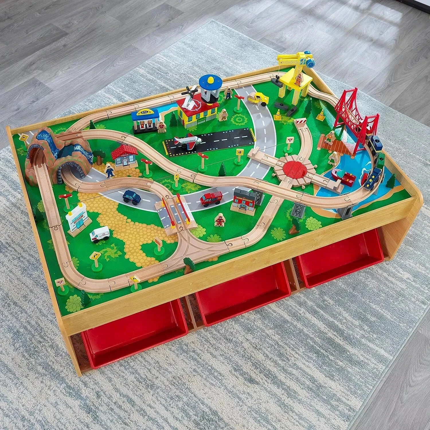 Kid's Wood Play Railway Train Table Set 120 Pc Brio Thomas & Friends Compatible