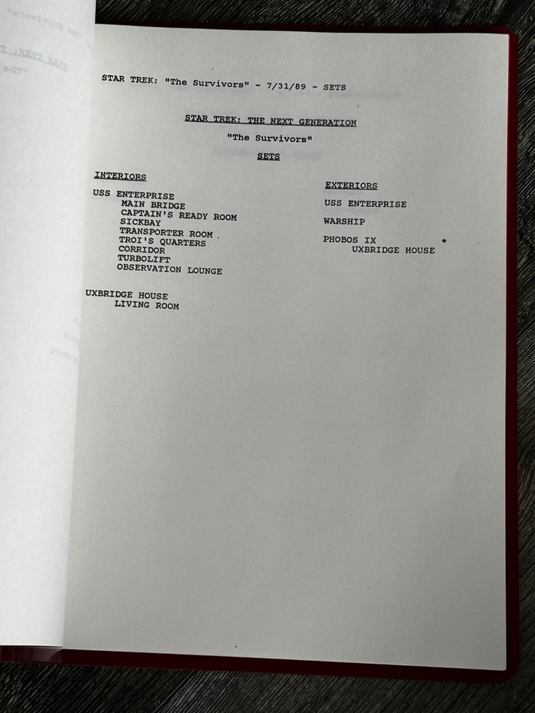 STAR TREK Script The Next Generation The Survivors Revised Final Draft July 1989