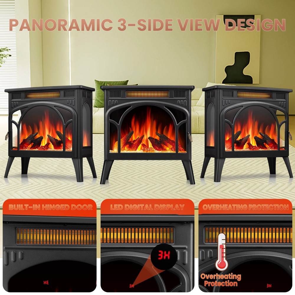 Electric Fireplace Heater 25’’ with 3D Realistic Flame Effect, Remote Control