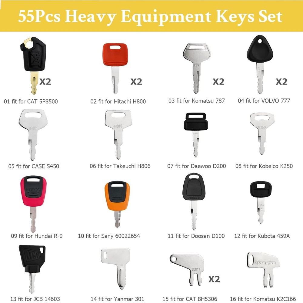 55 Heavy Equipment Keys Master Set, Construction Machine Ignition Key for...