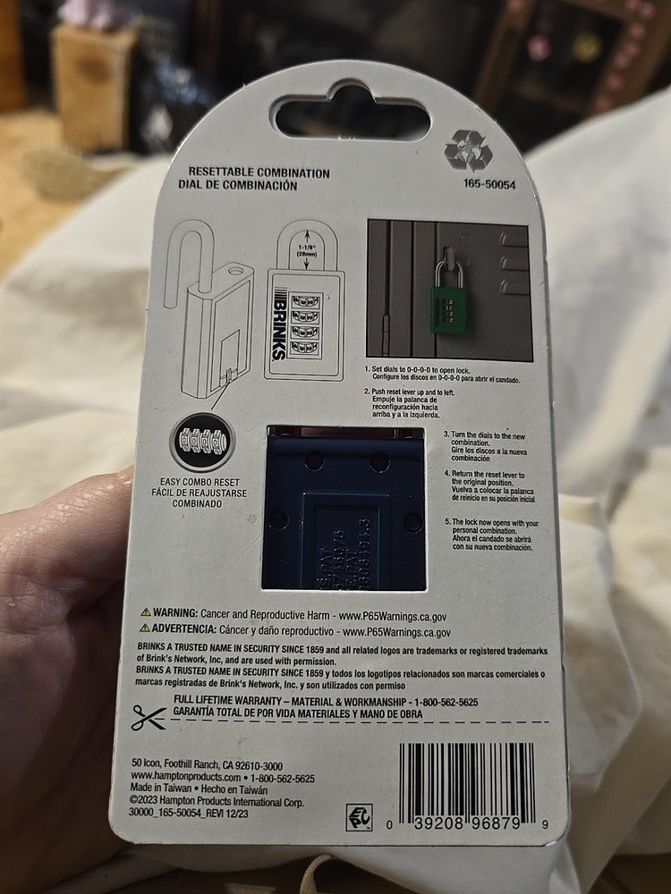 Brinks Resettable Combo Lock 165-50054 No Key Needed NIPS Standard Security Dial