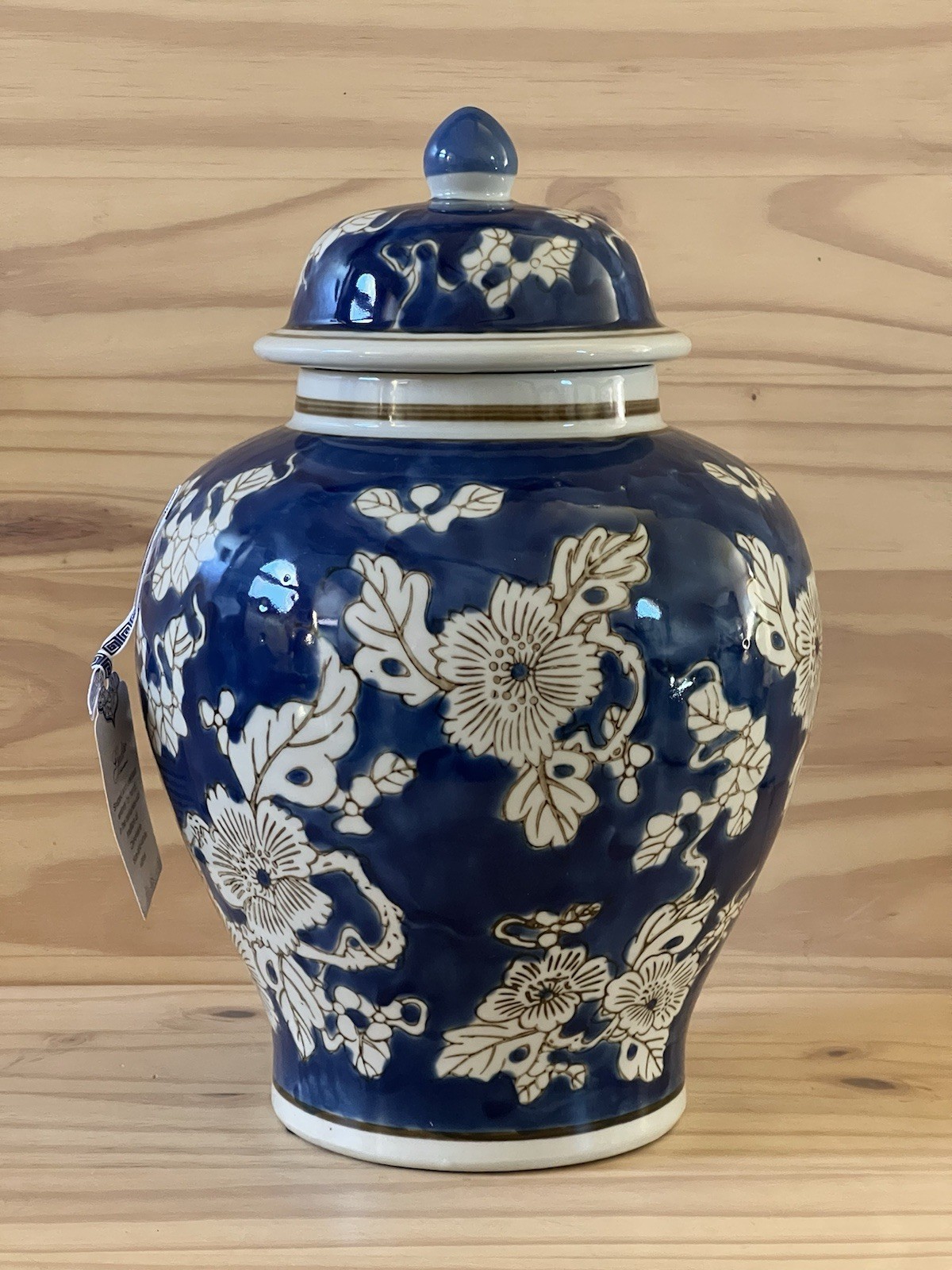 Galt International Blue and White Floral Chinoiserie Ginger Jar 12" w/Lid NEW