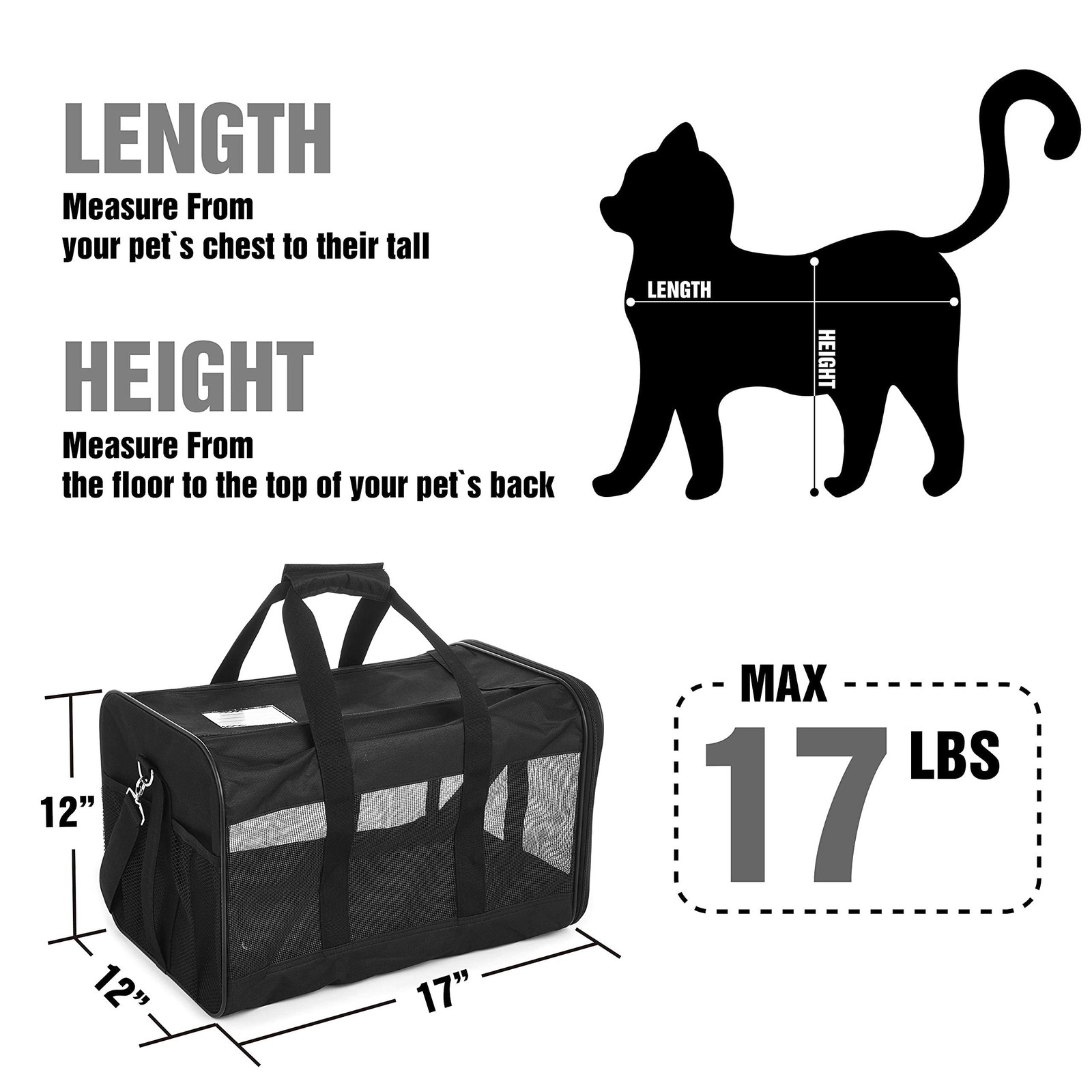 Pet Travel Carrier Soft Sided Portable Bag for Cats Small Dogs (Medium)