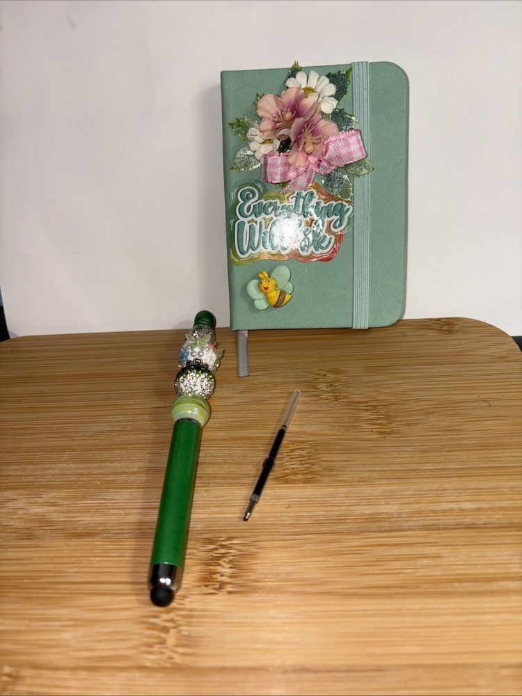 HANDCRAFTED BEADED PEN & NOTE PAD SET -everything Will Be Ok