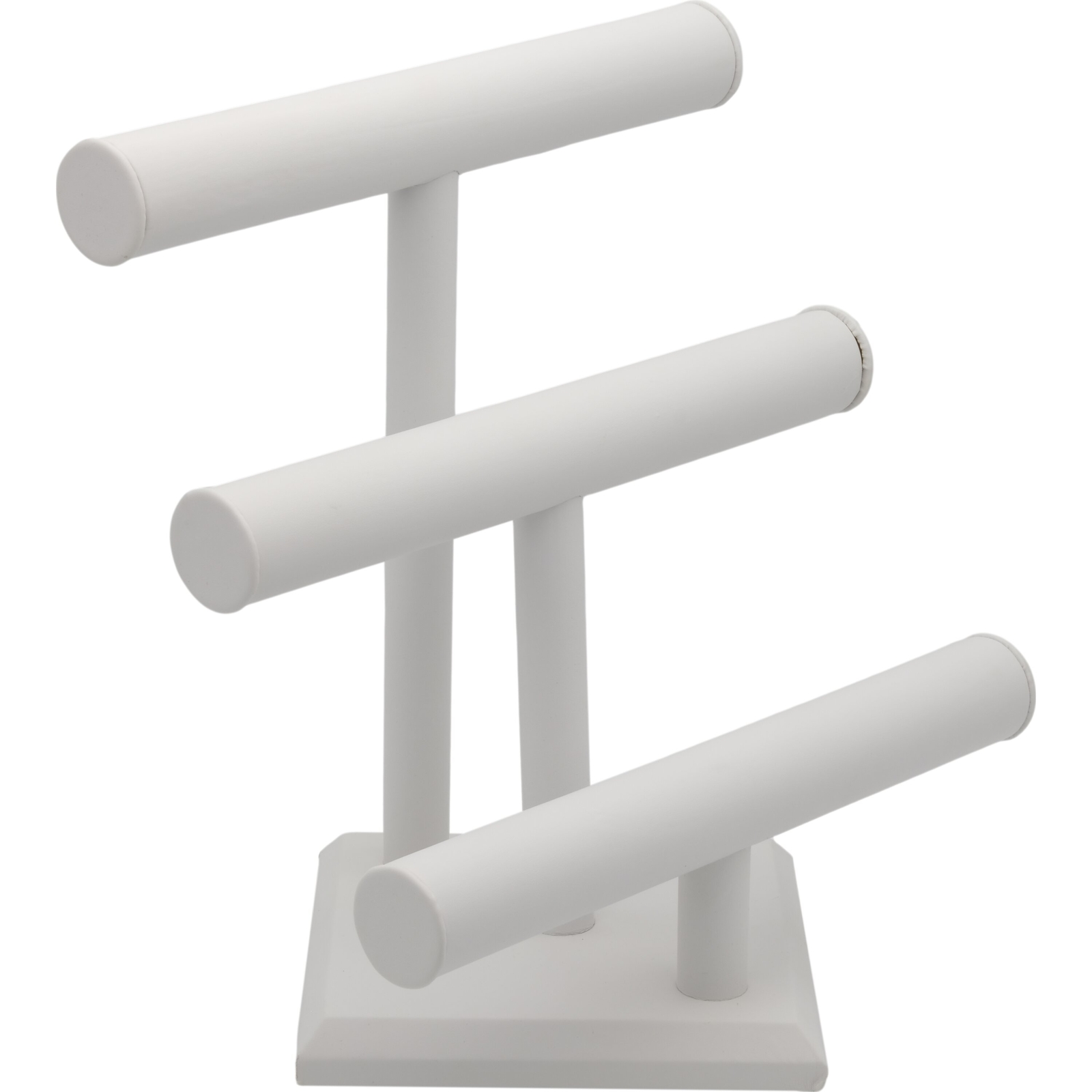 12" x 12" White Faux Leather Triple Tier T-Bar Bracelet Chain Display 3/4" 2 Pcs