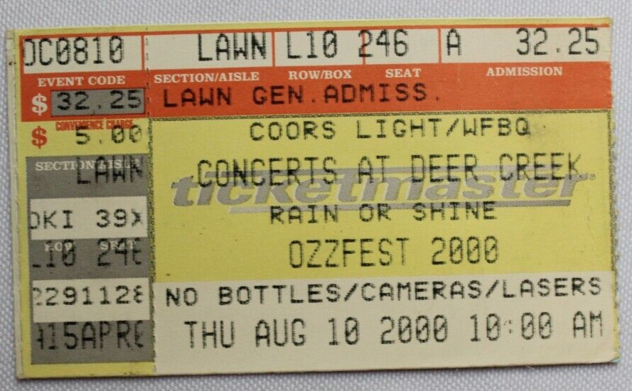 OZZFEST 2000 CONCERT TICKET STUB