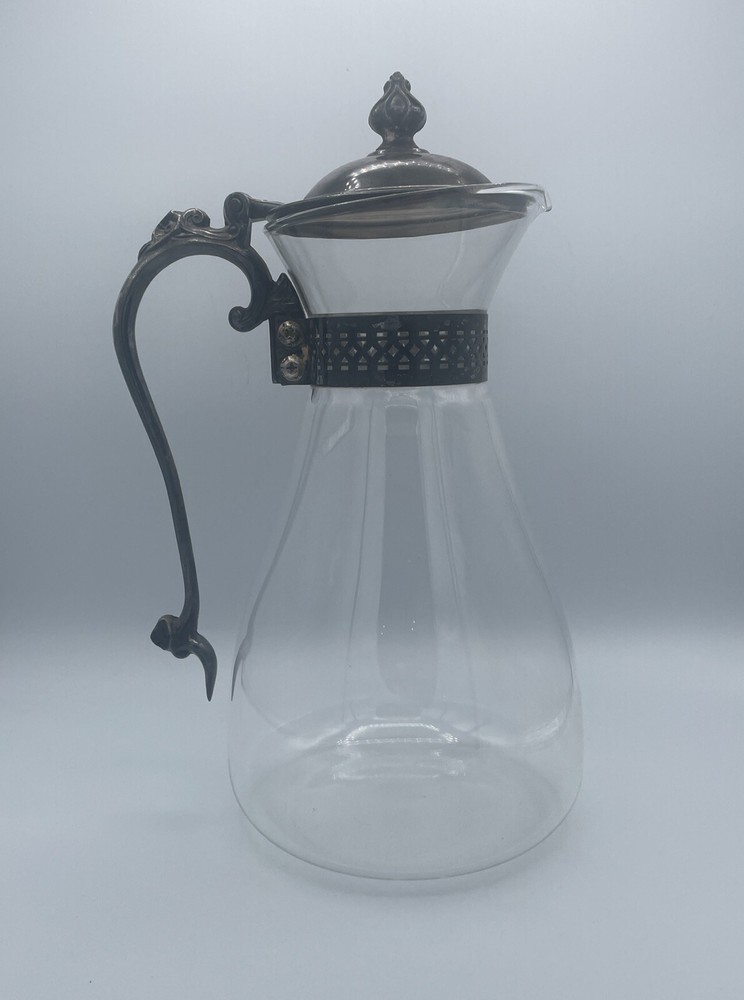 Vintage Glass And Silver Plate Water Or Tea Pitcher