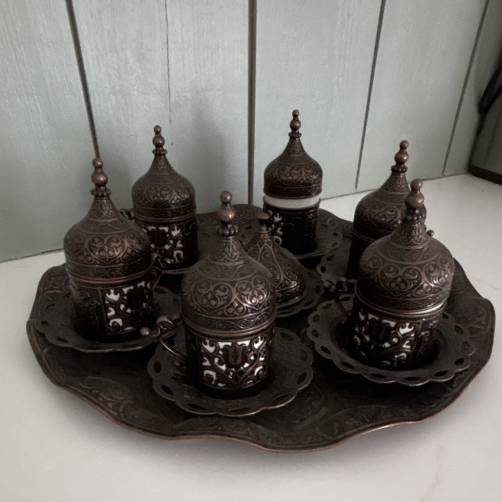 Turkish Middle Eastern Coffee Cup Set with Tray