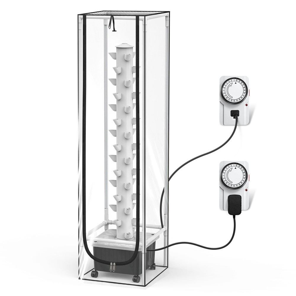 Vertical Hydroponic Growing System Tower with 4FT Grow Lights 45 Pods Pump Timer