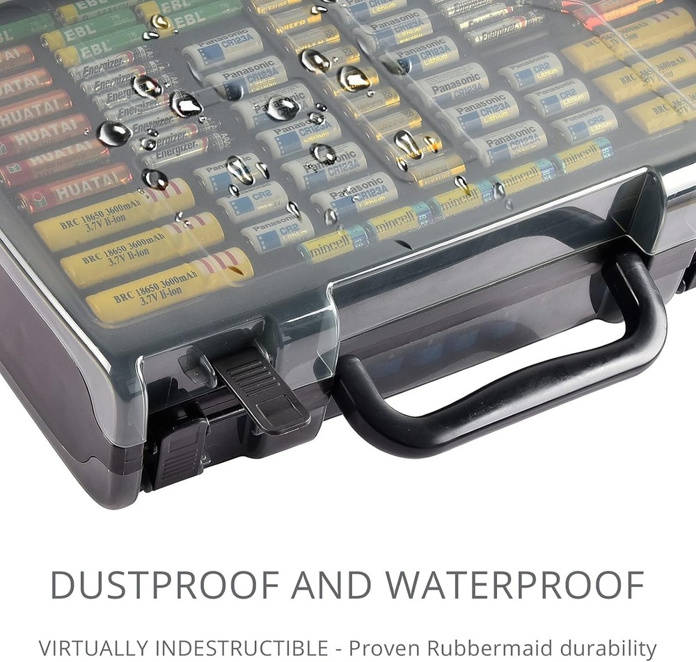 Battery Organizer Box with Tester for 269 Batteries, Grey Storage Solution