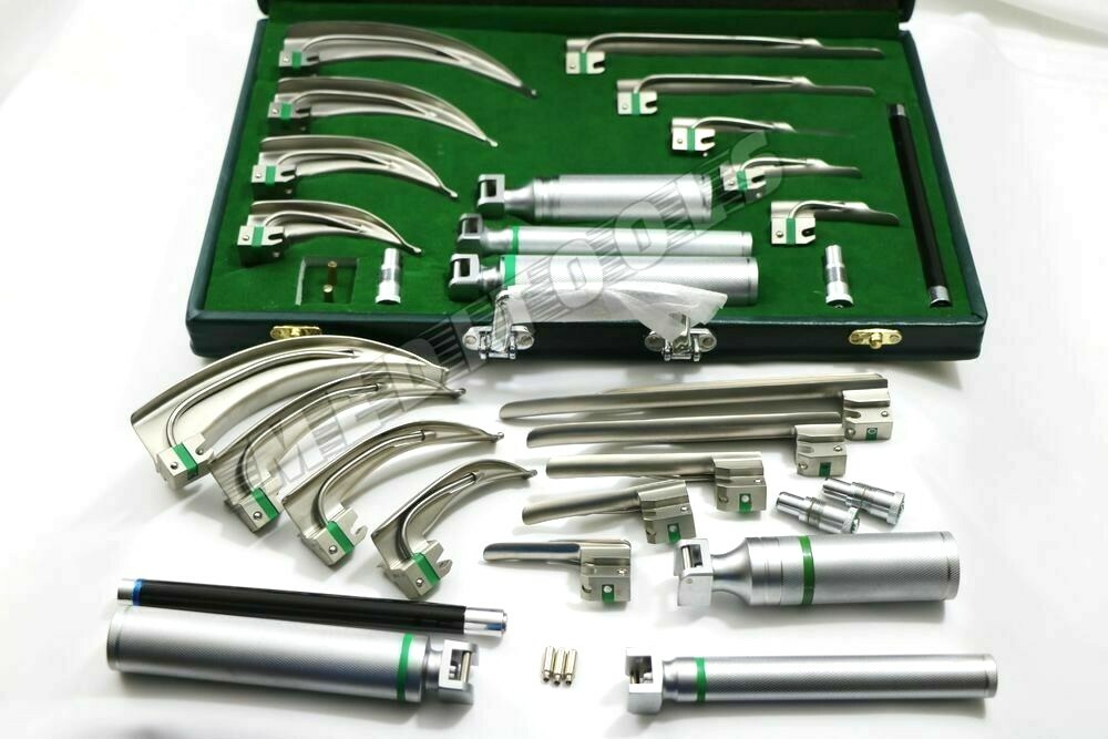 FIBER OPTIC LARYNGOSCOPE MAC + MILLER SET OF 18 EA ! EMT Anesthesia Intubation